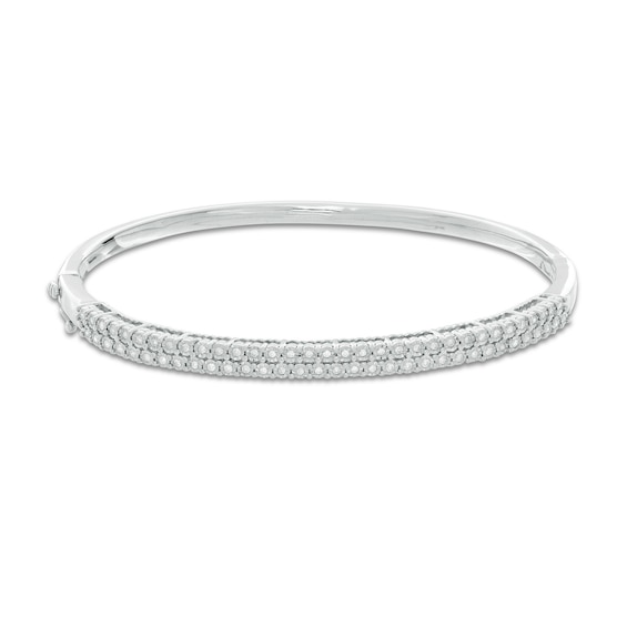Sterling Silver 1/3 CT. T.W. Diamond Double Row Bangle - 7"