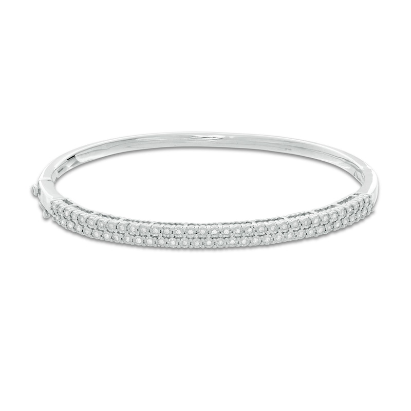 Sterling Silver 1/3 CT. T.W. Diamond Double Row Bangle - 7"