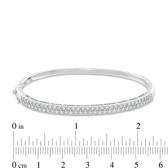 Sterling Silver 1/3 CT. T.W. Diamond Double Row Bangle - 7"