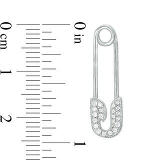 Cubic Zirconia Safety Pin Drop Earrings in Sterling Silver