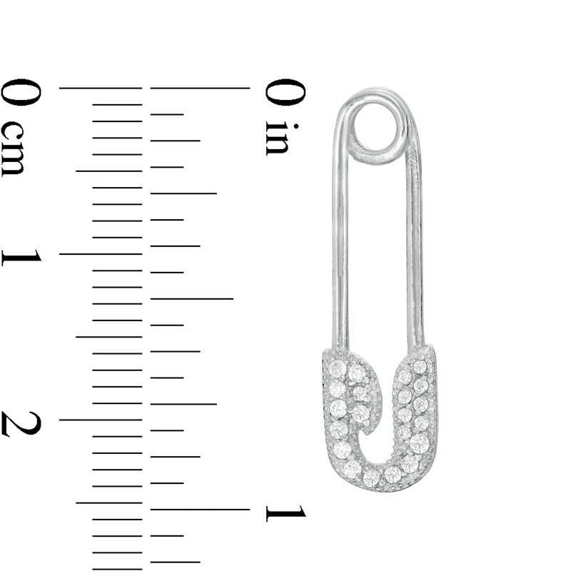 Cubic Zirconia Safety Pin Drop Earrings in Sterling Silver