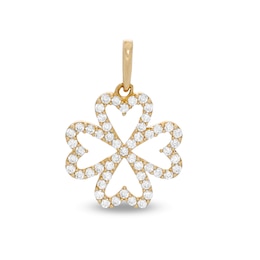 Cubic Zirconia Heart-Shaped Four Leaf Clover Necklace Charm in 10K Solid Gold