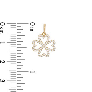 10K Solid Gold CZ Heart-Shaped Four Leaf Clover Necklace Charm