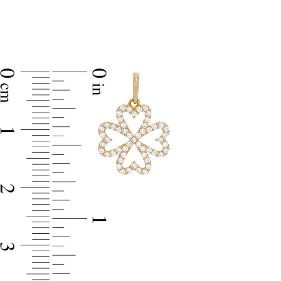 10K Solid Gold CZ Heart-Shaped Four Leaf Clover Necklace Charm