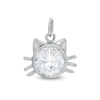 8mm Bezel-Set Cubic Zirconia Solitaire Cat Head Necklace Charm in Sterling Silver