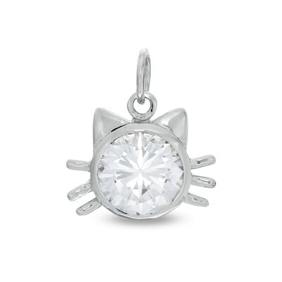 8mm Bezel-Set Cubic Zirconia Solitaire Cat Head Necklace Charm in Sterling Silver