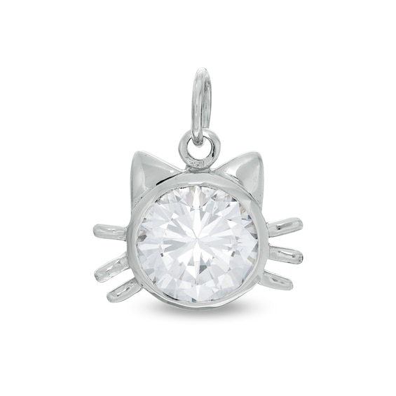 8mm Bezel-Set Cubic Zirconia Solitaire Cat Head Necklace Charm in Sterling Silver