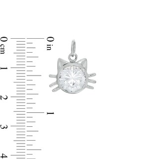 8mm Bezel-Set Cubic Zirconia Solitaire Cat Head Necklace Charm in Sterling Silver