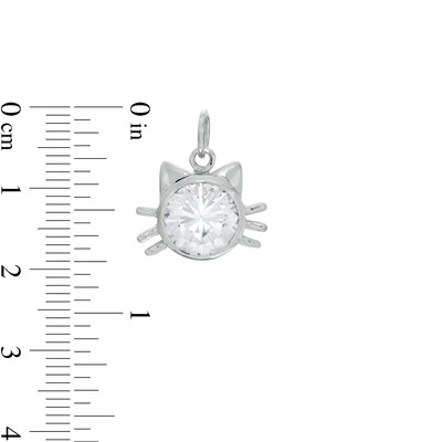8mm Bezel-Set Cubic Zirconia Solitaire Cat Head Necklace Charm in Sterling Silver