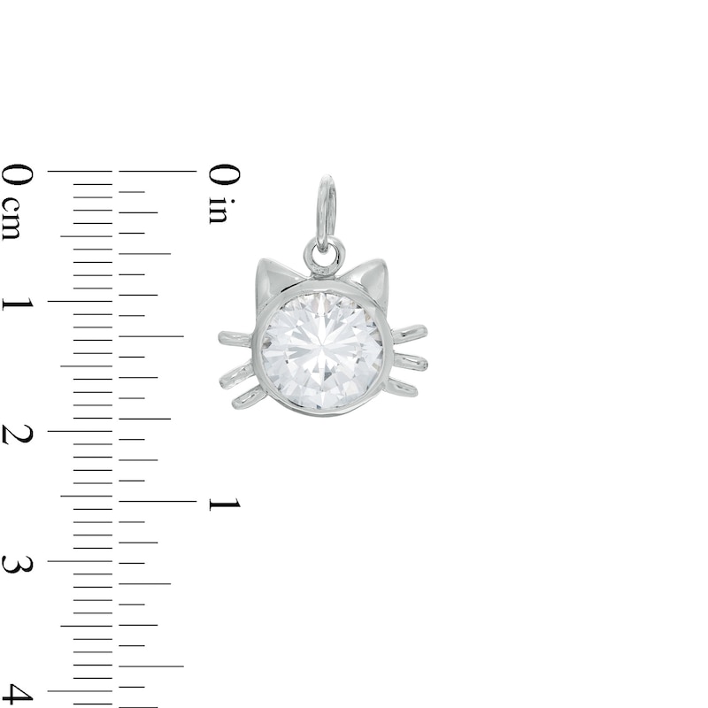 Main Image 2 of 8mm Bezel-Set Cubic Zirconia Solitaire Cat Head Necklace Charm in Sterling Silver