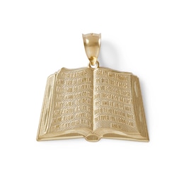 Textured Lord's Prayer in Open Bible Necklace Charm in 10K Solid Gold