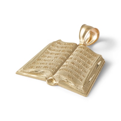 Textured Lord's Prayer in Open Bible Necklace Charm in 10K Solid Gold