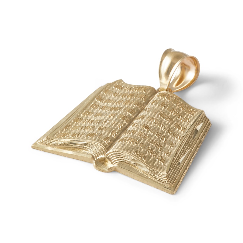 Textured Lord's Prayer in Open Bible Necklace Charm in 10K Solid Gold