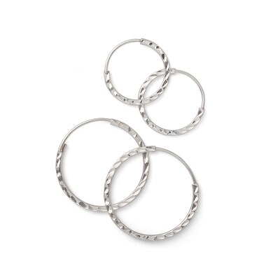 Tube Hollow Sterling Silver Diamond-Cut Continuous Hoops Set