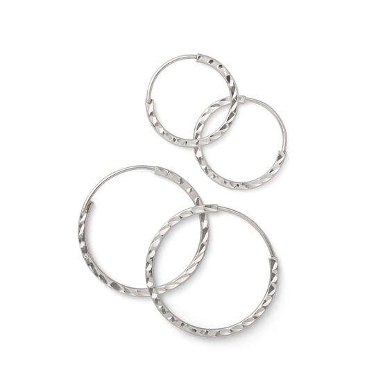 Tube Hollow Sterling Silver Diamond-Cut Continuous Hoops Set