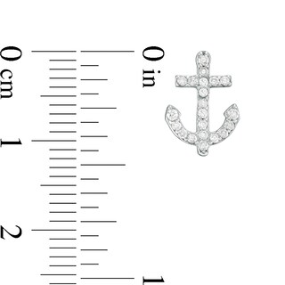 Cubic Zirconia Anchor Stud Earrings in Sterling Silver