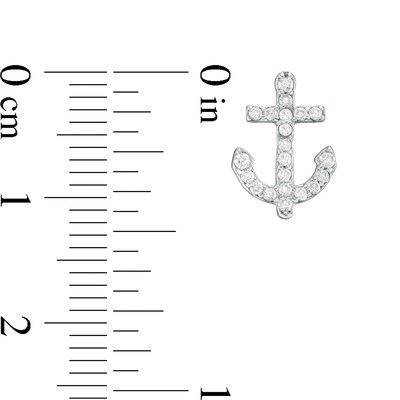Cubic Zirconia Anchor Stud Earrings in Sterling Silver
