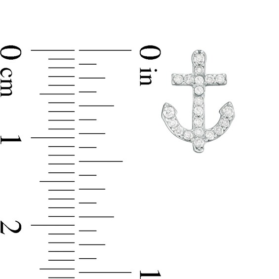 Cubic Zirconia Anchor Stud Earrings in Sterling Silver