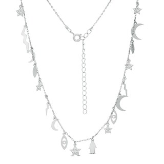 Cubic Zirconia Celestial Charm Necklace in Sterling Silver
