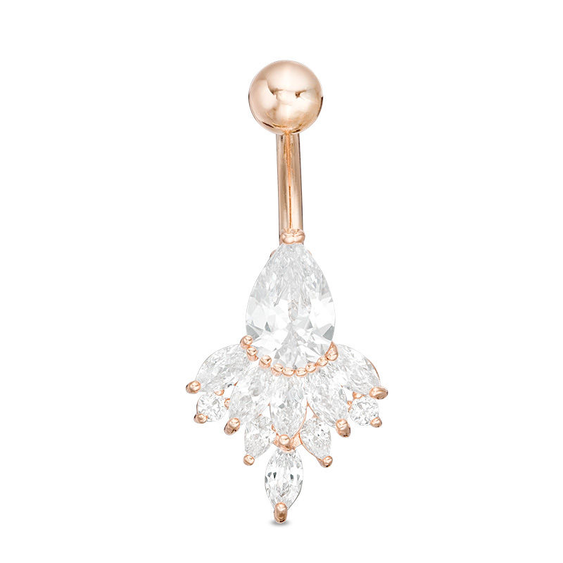 Rose Ion Plated CZ Floral Cluster Belly Button Ring - 14G