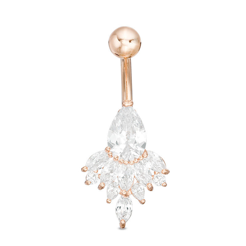 Main Image 1 of Rose Ion Plated CZ Floral Cluster Belly Button Ring - 14G