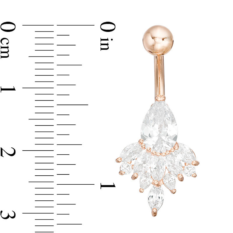 Rose Ion Plated CZ Floral Cluster Belly Button Ring - 14G