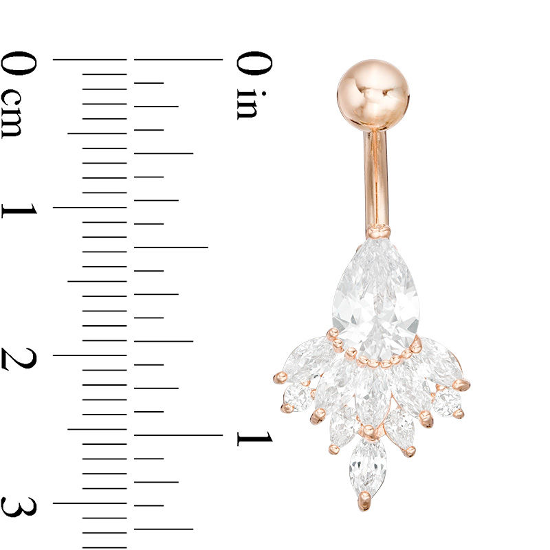 Main Image 2 of Rose Ion Plated CZ Floral Cluster Belly Button Ring - 14G