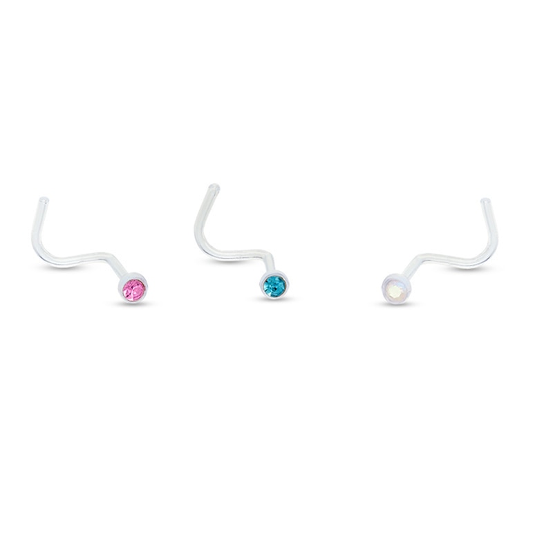 Main Image 1 of 016 Gauge Multi-Color Crystal Three Piece Nose Stud Set in Biopierce