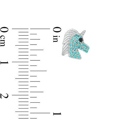 Teal and Black Cubic Zirconia Solitaire and Unicorn Stud Earrings Set in Sterling Silver