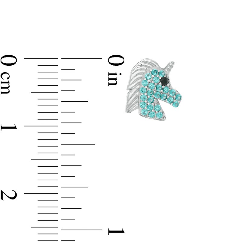 Teal and Black Cubic Zirconia Solitaire and Unicorn Stud Earrings Set in Sterling Silver