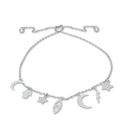 Cubic Zirconia Celestial Charm Bolo Bracelet in Sterling Silver - 9&quot;