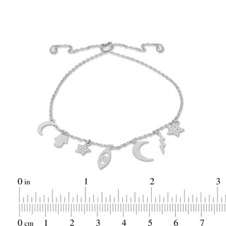 Cubic Zirconia Celestial Charm Bolo Bracelet in Sterling Silver - 9"