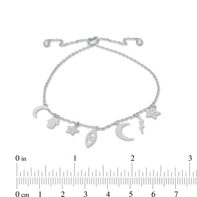 Cubic Zirconia Celestial Charm Bolo Bracelet in Sterling Silver - 9"