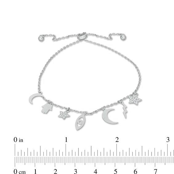 Cubic Zirconia Celestial Charm Bolo Bracelet in Sterling Silver - 9"