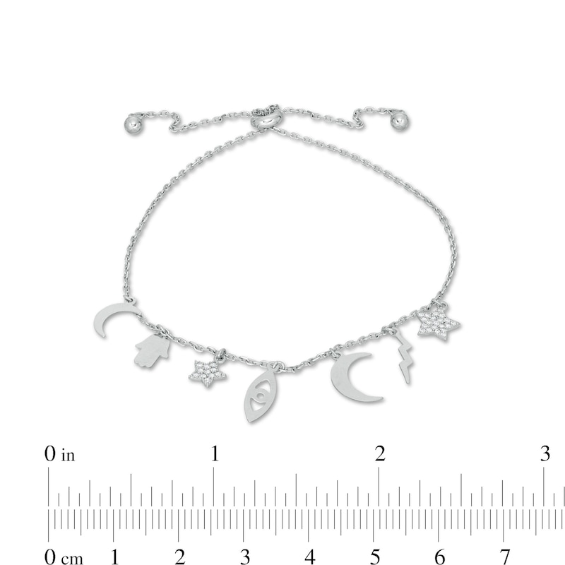 Main Image 2 of Cubic Zirconia Celestial Charm Bolo Bracelet in Sterling Silver - 9"