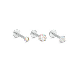 016 Gauge Iridescent Cubic Zirconia Solitaire and Ball Three Piece Labret Set in Stainless Steel