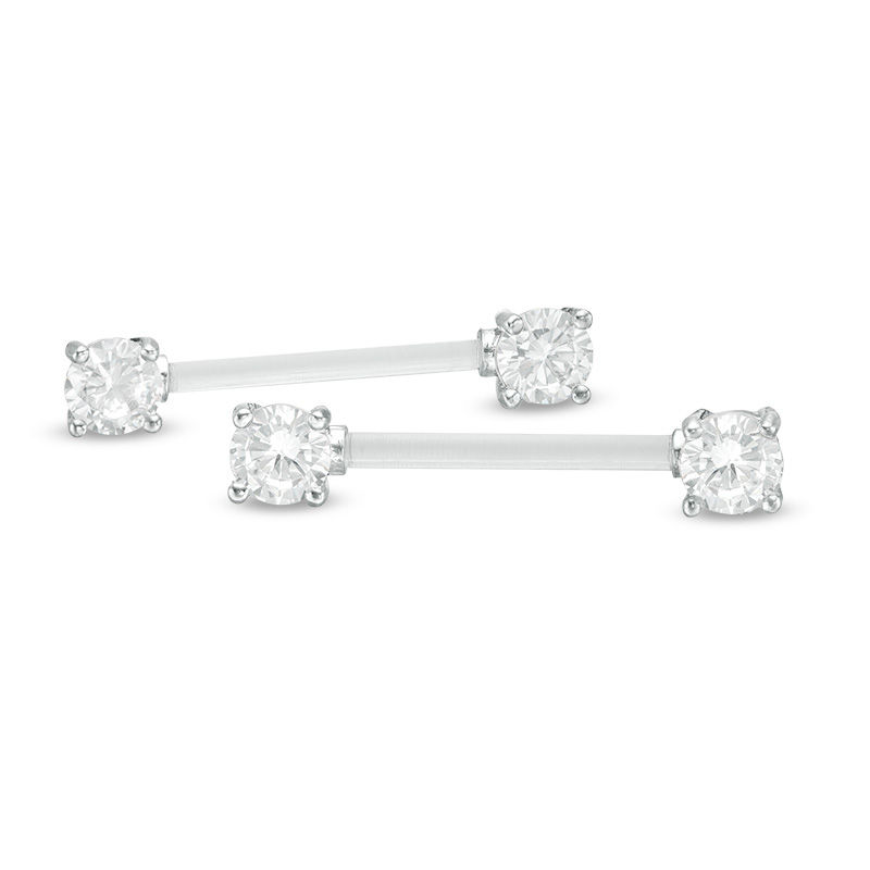Stainless Steel CZ and Acrylic Barbell Set - 14G