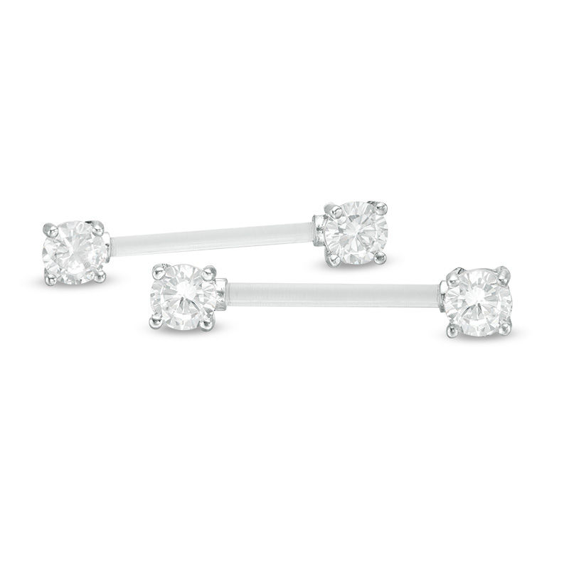 Main Image 1 of Stainless Steel CZ and Acrylic Barbell Set - 14G