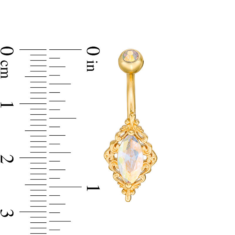 Main Image 2 of 014 Gauge Iridescent Cubic Zirconia Vintage-Style Belly Button Ring in Stainless Steel with Yellow IP
