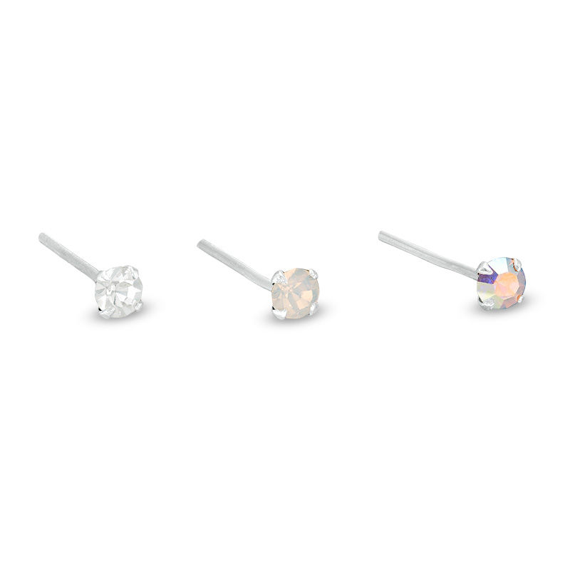 Semi-Solid Sterling Silver CZ Three Piece Nose Stud Set