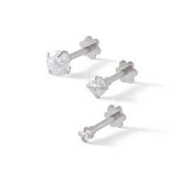 018 Gauge Graduated Crystal Three Piece Cartilage Barbell Set in Solid Stainless Steel