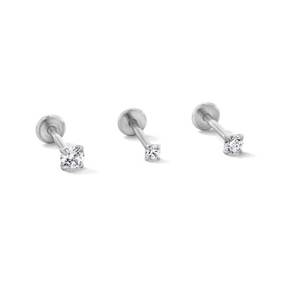 Semi-Solid Stainless Steel Graduated CZ Three Piece Stud Set - 18G 5/16"