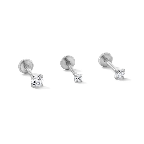 018 Gauge Graduated Crystal Three Piece Cartilage Barbell Set in Solid Stainless Steel