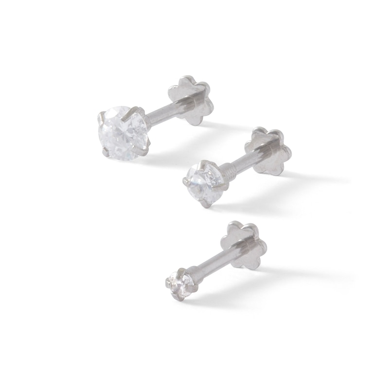 Main Image 1 of 018 Gauge Graduated Crystal Three Piece Cartilage Barbell Set in Solid Stainless Steel