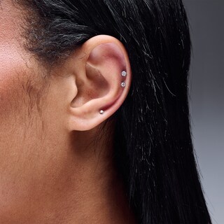 Semi-Solid Stainless Steel Graduated CZ Three Piece Stud Set - 18G 5/16"
