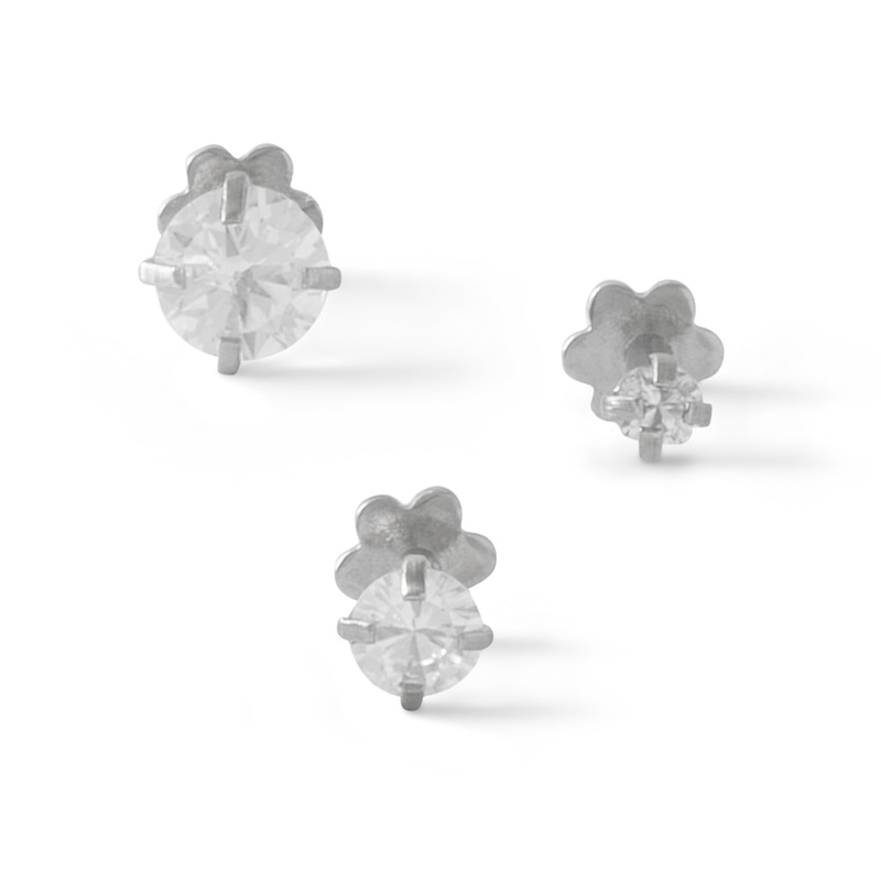 Main Image 2 of 018 Gauge Graduated Crystal Three Piece Cartilage Barbell Set in Solid Stainless Steel