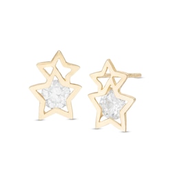 Child's Cubic Zirconia Double Star Stud Earrings in 10K Gold