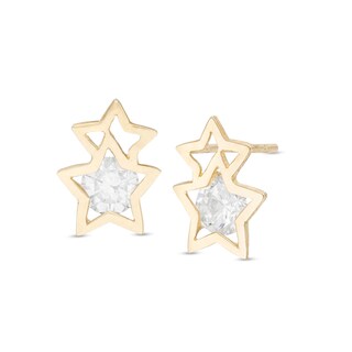 Child's Cubic Zirconia Double Star Stud Earrings in 10K Gold
