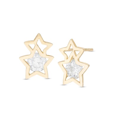 Child's Cubic Zirconia Double Star Stud Earrings in 10K Gold