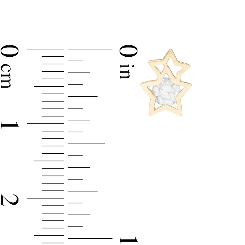 Main Image 2 of Child's Cubic Zirconia Double Star Stud Earrings in 10K Gold